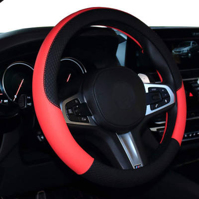 Auto Oprema Hand Stiched Steering Cover For Universal For Car Universal For Car(Red/Black, Leather)