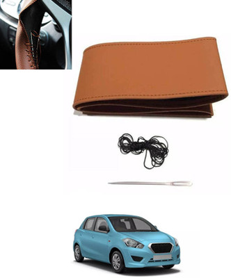 MSNP Hand Stiched Steering Cover For Datsun Universal For Car(Tan, Leatherite)