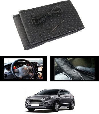 ABJD Hand Stiched Steering Cover For Volkswagen Tucson(Black, Leatherite)