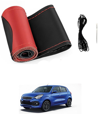 monolive Hand Stiched Steering Cover For Universal For Car Celerio(Red/Black, Leatherite)