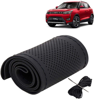 Kingsway Hand Stiched Steering Cover For Mahindra XUV(Black Color with Black Thread, Leatherite)