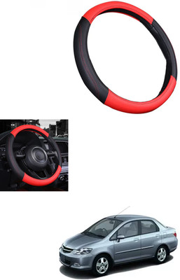MATIES Steering Cover For Honda Universal For Car(Red/Black, Leather)