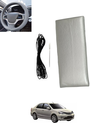 monolive Hand Stiched Steering Cover For Toyota Etios Liva(Silver, Leatherite)