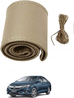 Arnejaa Hand Stiched Steering Cover For Honda City(Grey, Leather)