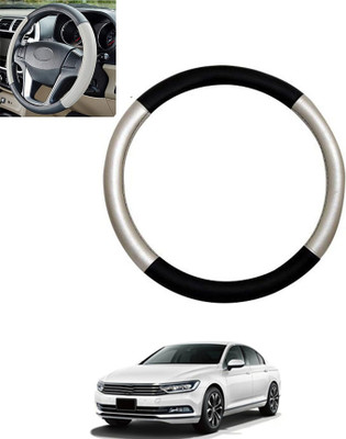 monolive Hand Stiched Steering Cover For Volkswagen Passat(Silver/Black, Leatherite)