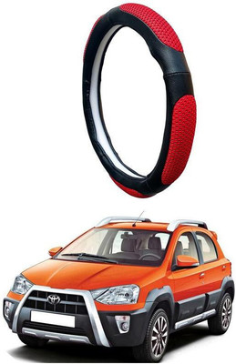 AUTO PEARL Steering Cover For Toyota Etios Cross(Black Red, Leatherite)