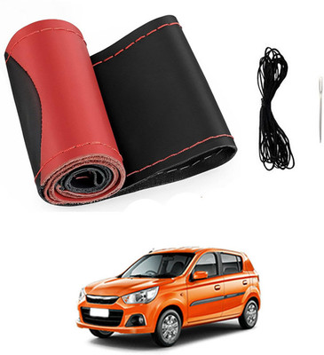 MATIES Hand Stiched Steering Cover For Universal For Car Alto K10(Red/Black, Leatherite)