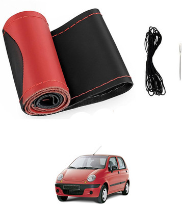 MATIES Hand Stiched Steering Cover For Daewoo Matiz(Red/Black, Leatherite)
