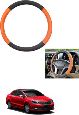 MATIES Steering Cover For Skoda Rapid(Tan/Black, Leather)