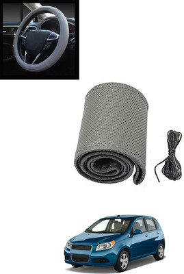 MATIES Hand Stiched Steering Cover For Chevrolet Aveo(Grey, Leatherite)