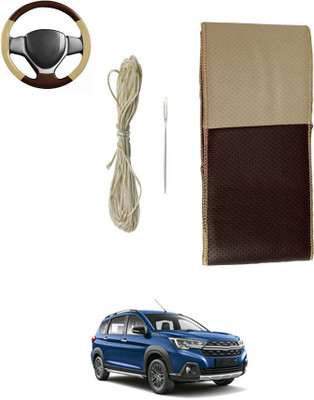 monolive Hand Stiched Steering Cover For Universal For Car Universal For Car(Brown/Beige, Leatherite)