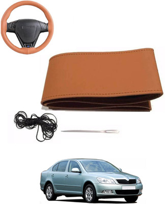 MATIES Hand Stiched Steering Cover For Skoda Laura(Tan, Leatherite)