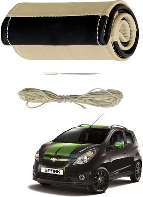 RKPSP Hand Stiched Steering Cover For Universal For Car Spark(Beige/Brown, Leatherite)