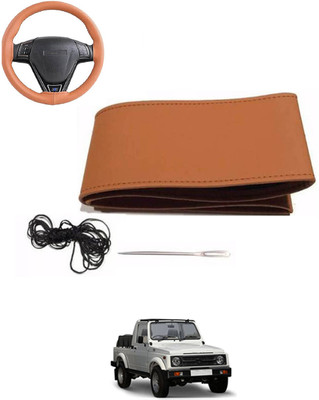 MATIES Hand Stiched Steering Cover For Universal For Car Gypsy King(Tan, Leatherite)