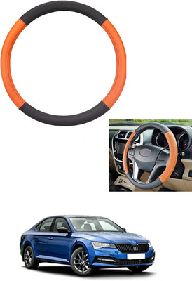 MATIES Steering Cover For Skoda Superb(Tan/Black, Leather)