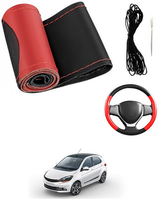 MATIES Hand Stiched Steering Cover For Tata Universal For Car(Red/Black, Leatherite)