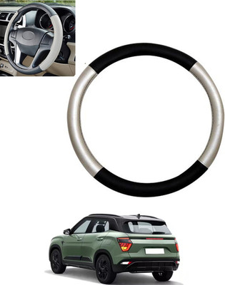 monolive Hand Stiched Steering Cover For Hyundai Creta(Silver/Black, Leatherite)