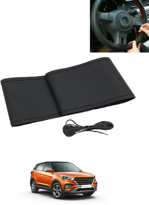 AYW Hand Stiched Steering Cover For Hyundai Creta(Black, Leatherite)