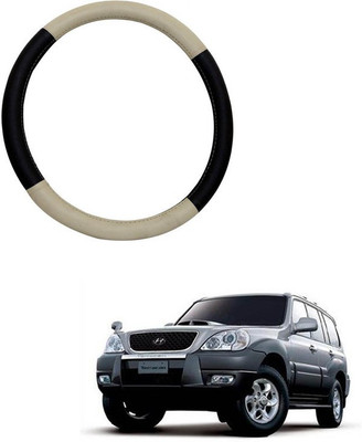 RKPSP Hand Stiched Steering Cover For Universal For Car Terracan(Beige/Black, Leatherite)