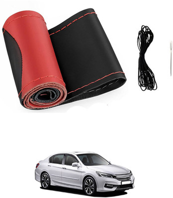 monolive Hand Stiched Steering Cover For Honda Accord(Red/Black, Leatherite)