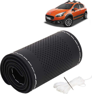 Kingsway Hand Stiched Steering Cover For Fiat Avventura(Black Color with Silver Thread, Leatherite)