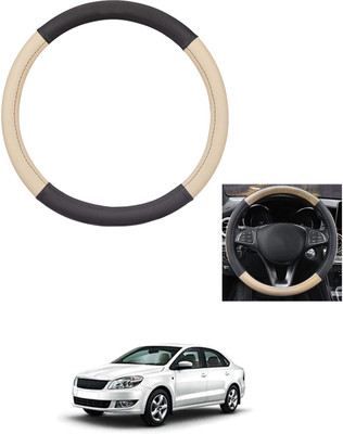 MATIES Steering Cover For Skoda Rapid(Beige/Black, Leather)