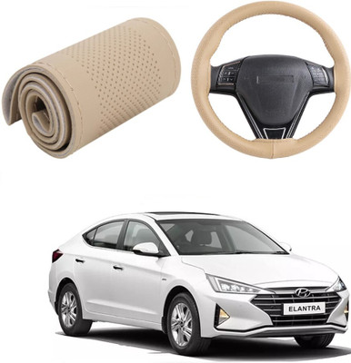 Arnejas Hand Stiched Steering Cover For Hyundai Elantra(Beige, Leather)