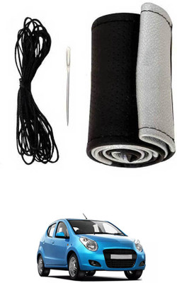 ABJD Hand Stiched Steering Cover For Ford Universal For Car(Silver, Black, Leatherite)