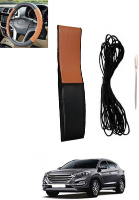 MSNP Hand Stiched Steering Cover For Hyundai Tucson(Tan, Black, Leatherite)