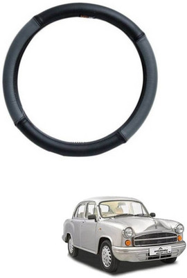 RKPSP Hand Stiched Steering Cover For Universal For Car Ambassador MPFi(Grey/Black, Leatherite)