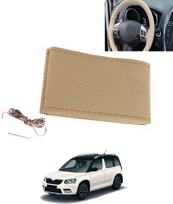 MATIES Hand Stiched Steering Cover For Skoda Yeti(Beige, Leatherite)