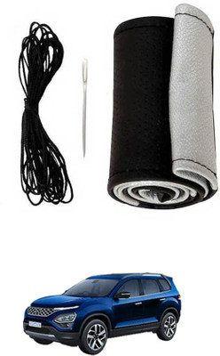 ABJD Hand Stiched Steering Cover For Tata Safari(Silver, Black, Leatherite)