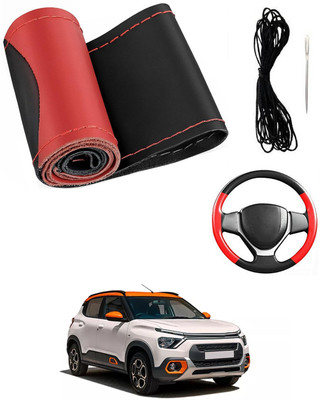 MATIES Hand Stiched Steering Cover For Universal For Car Universal For Car(Red/Black, Leatherite)