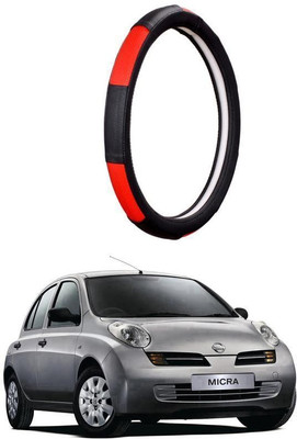 AUTO PEARL Steering Cover For Nissan Micra(Gold Blaze Black and Red, Leatherite)