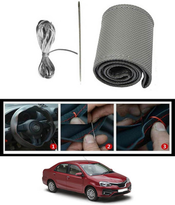ABJD Hand Stiched Steering Cover For Toyota Etios(Grey, Leatherite)