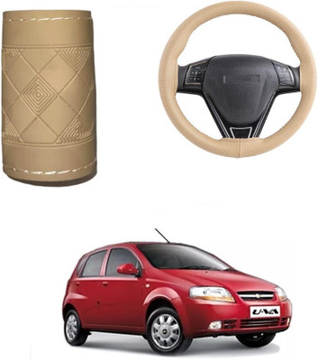 ARNEJA Hand Stiched Steering Cover For Chevrolet Aveo UVA(Beige, Leather)