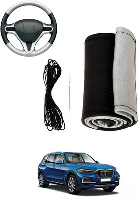 MATIES Hand Stiched Steering Cover For BMW X5(Silver, Black, Leatherite)