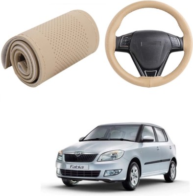 ARNEJA Hand Stiched Steering Cover For Skoda Fabia(Beige, Leather)