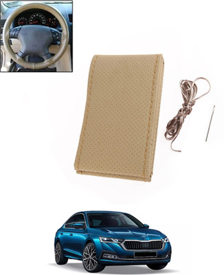 ABJD Hand Stiched Steering Cover For Skoda Octavia(Beige, Leatherite)