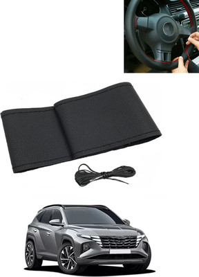 MATIES Hand Stiched Steering Cover For Hyundai Tucson(Black, Leatherite)