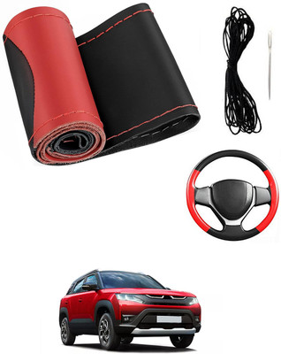 MATIES Hand Stiched Steering Cover For Maruti Universal For Car(Red/Black, Leatherite)
