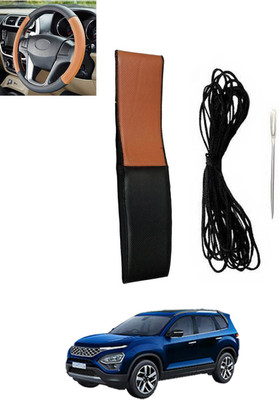 MSNP Hand Stiched Steering Cover For Tata Safari(Tan, Black, Leatherite)