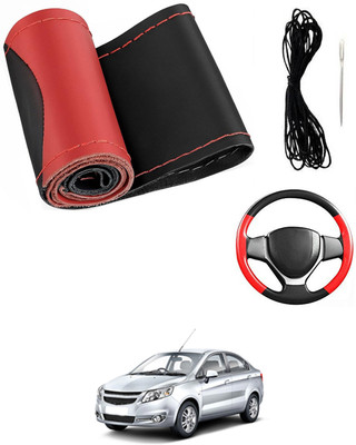 MATIES Hand Stiched Steering Cover For Chevrolet Sail(Red/Black, Leatherite)
