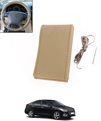 monolive Hand Stiched Steering Cover For Hyundai Verna(Beige, Leatherite)