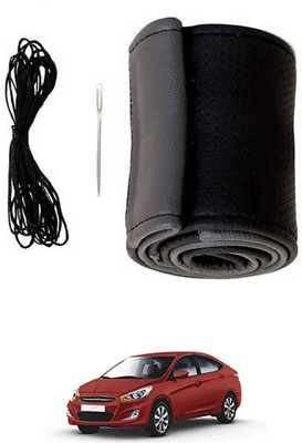 monolive Hand Stiched Steering Cover For Hyundai Verna(Grey/Black, Leatherite)