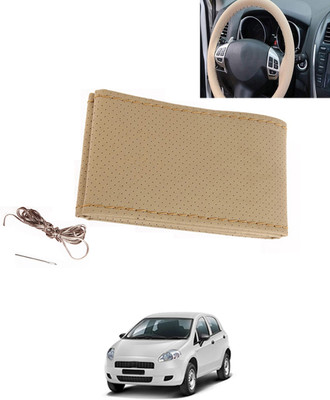 MATIES Hand Stiched Steering Cover For Fiat Punto(Beige, Leatherite)