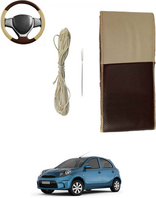 monolive Hand Stiched Steering Cover For Nissan Micra Active(Brown/Beige, Leatherite)