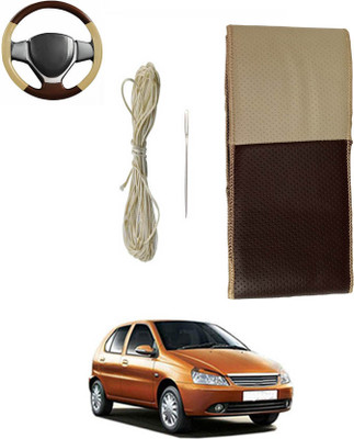 monolive Hand Stiched Steering Cover For Tata Indica(Brown/Beige, Leatherite)