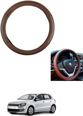 MATIES Steering Cover For Volkswagen Polo(Brown, Leather)