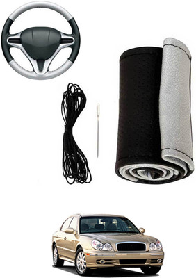 MATIES Hand Stiched Steering Cover For Hyundai Sonata(Silver, Black, Leatherite)